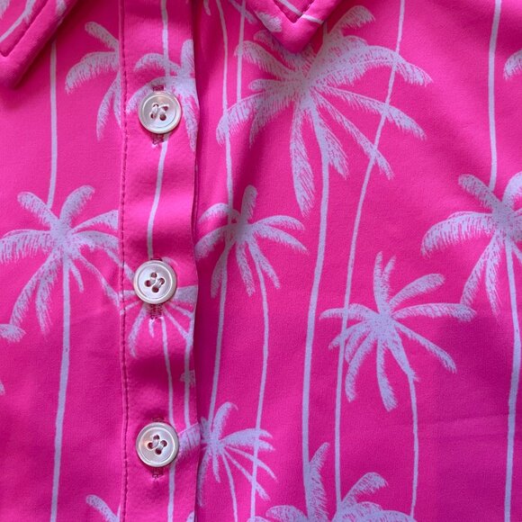 Sunday Swagger Stylin' Women's Sleeveless Polo | Size L | Hot Pink w/ White Palm - Picture 5 of 7